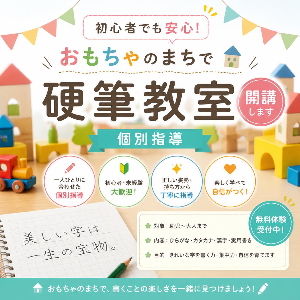 初心者でも安心！おもちゃのまちで個別指導の硬筆教室を開講します
