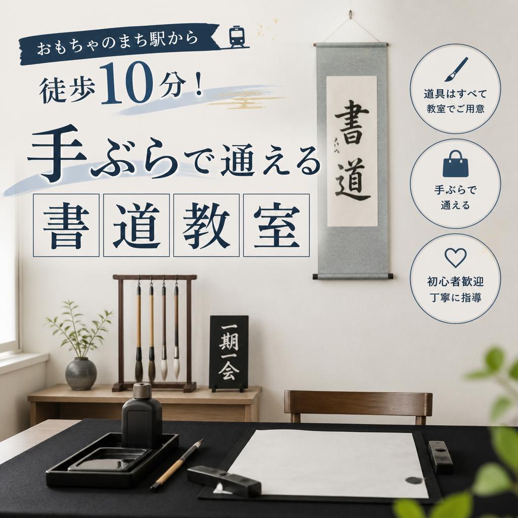 おもちゃのまち駅から徒歩10分！手ぶらで通える書道教室