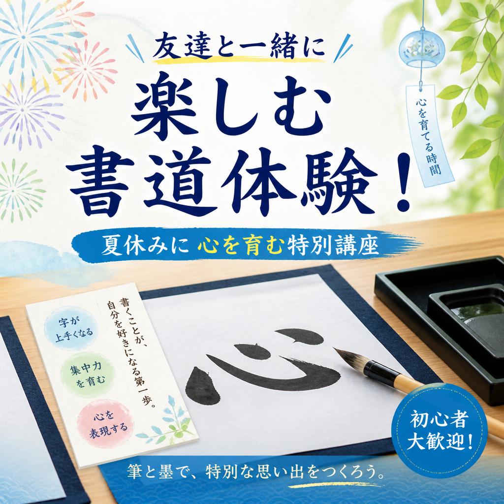 友達と一緒に楽しむ書道体験！夏休みに心を育む特別講座